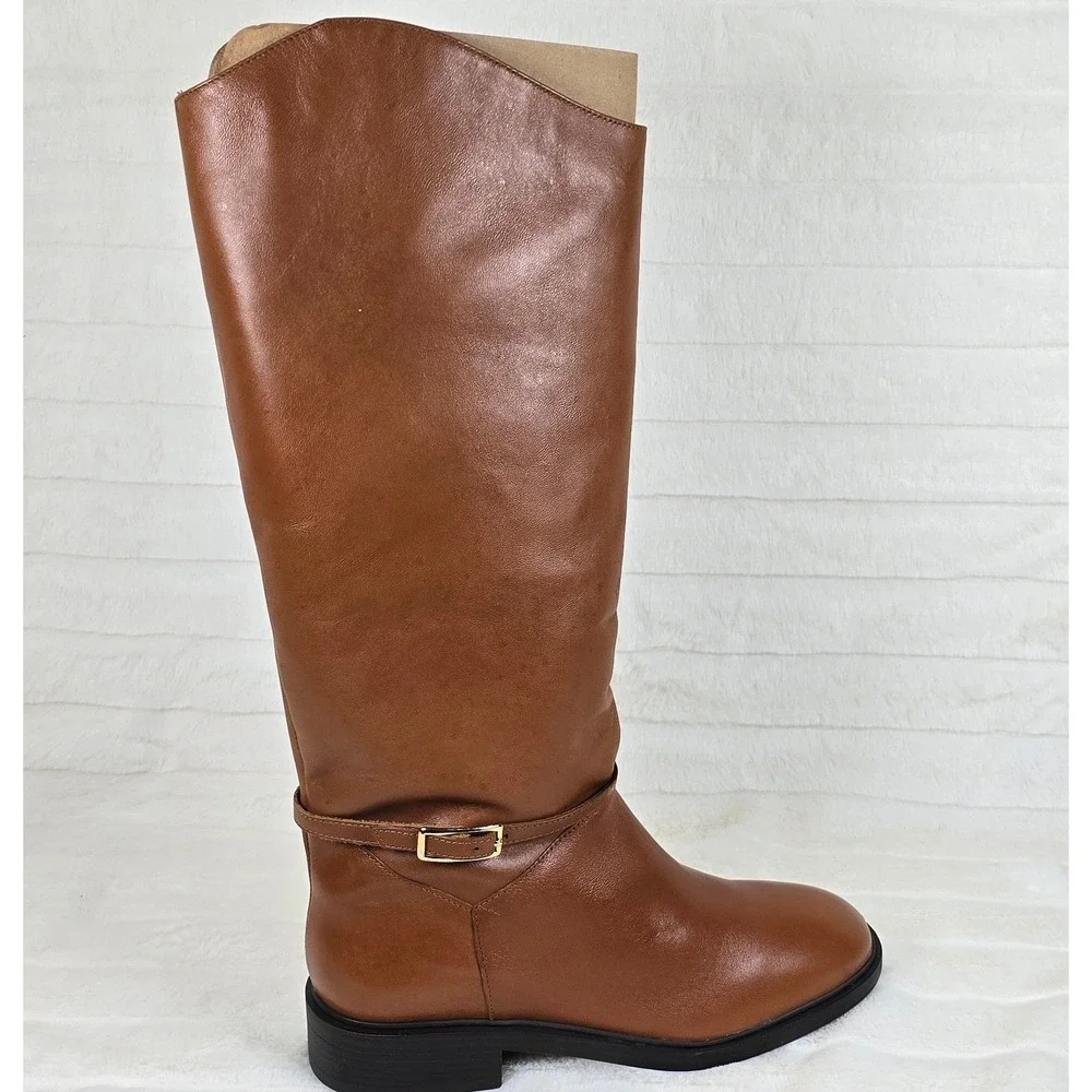 Arezzo‎ Mckenna Brown Leather Tall Riding Boots Women Size 8.5B Buckle Accent
